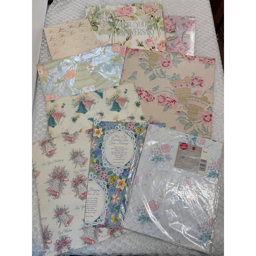 Vintage Wrapping Paper Lot - retro Wedding, Anniversary, Bridal Shower